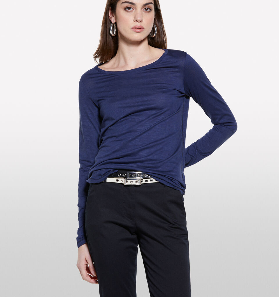 T-shirt azul-escuro com mangas compridas - null - Azul-Escuro | Sisley image number 4